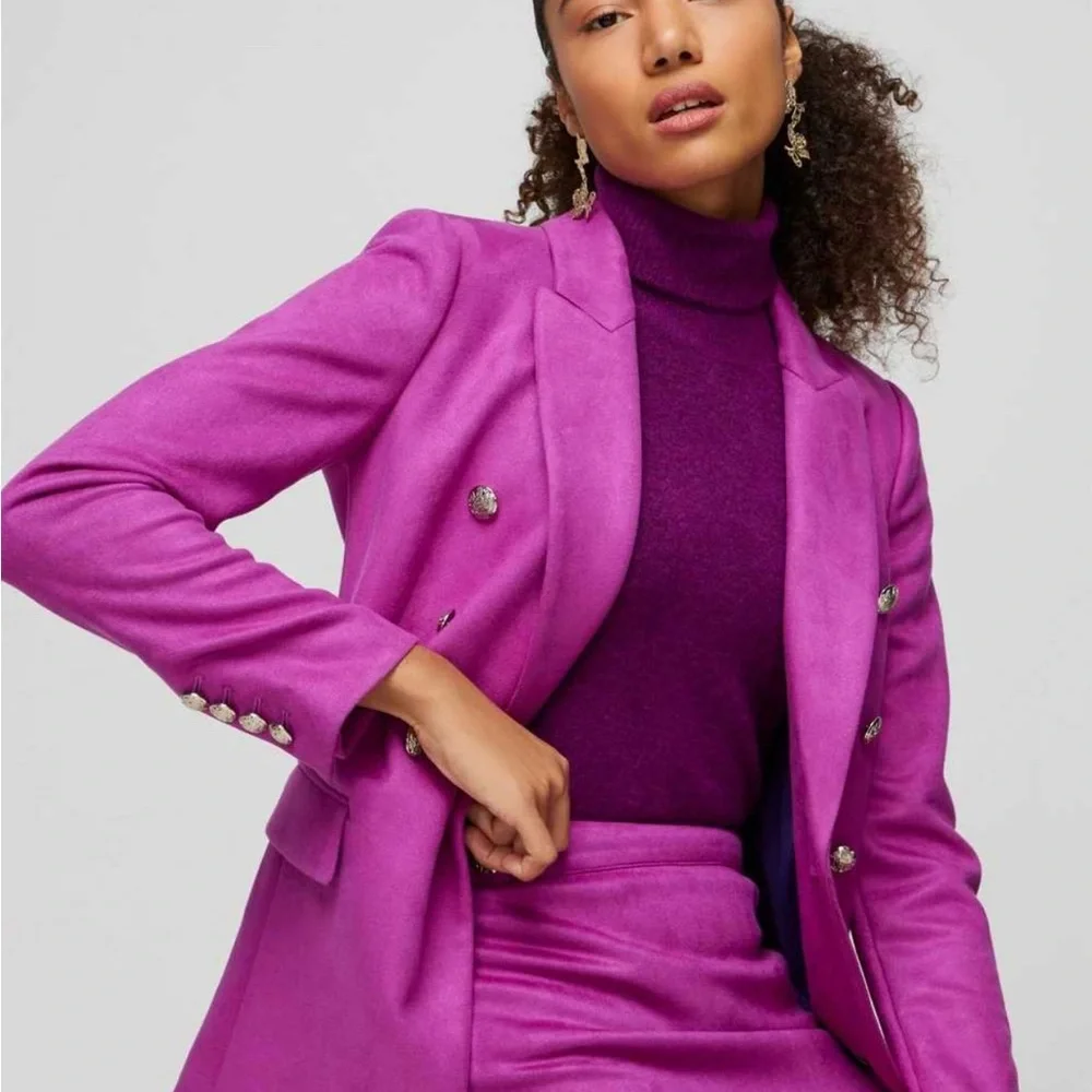 White House Black Market Magenta Ultra Suede Double-Breasted Trophy Blazer 2 - Picture 2 of 14
